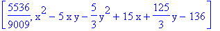 [5536/9009, x^2-5*x*y-5/3*y^2+15*x+125/3*y-136]